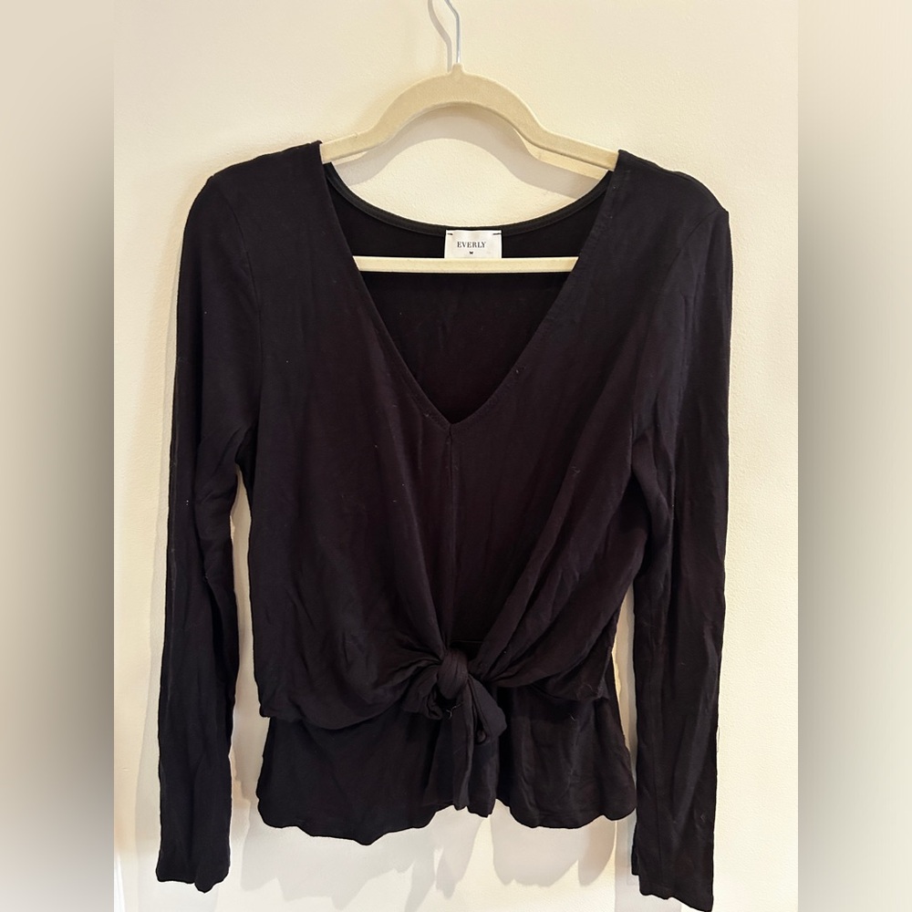 Long-Sleeve Black Tie-Top